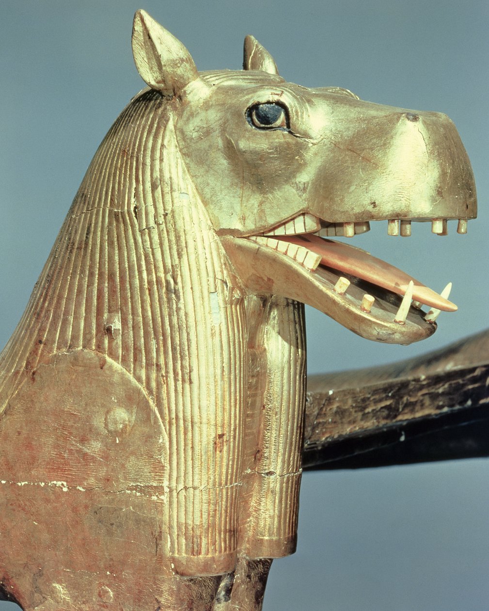 Begravningssänghuvud i form av gudinnan Tueris, från Tutankhamons grav (ca 1370-52 f.Kr.) Nya kungariket (förgyllt trä) av Egyptian 18th Dynasty