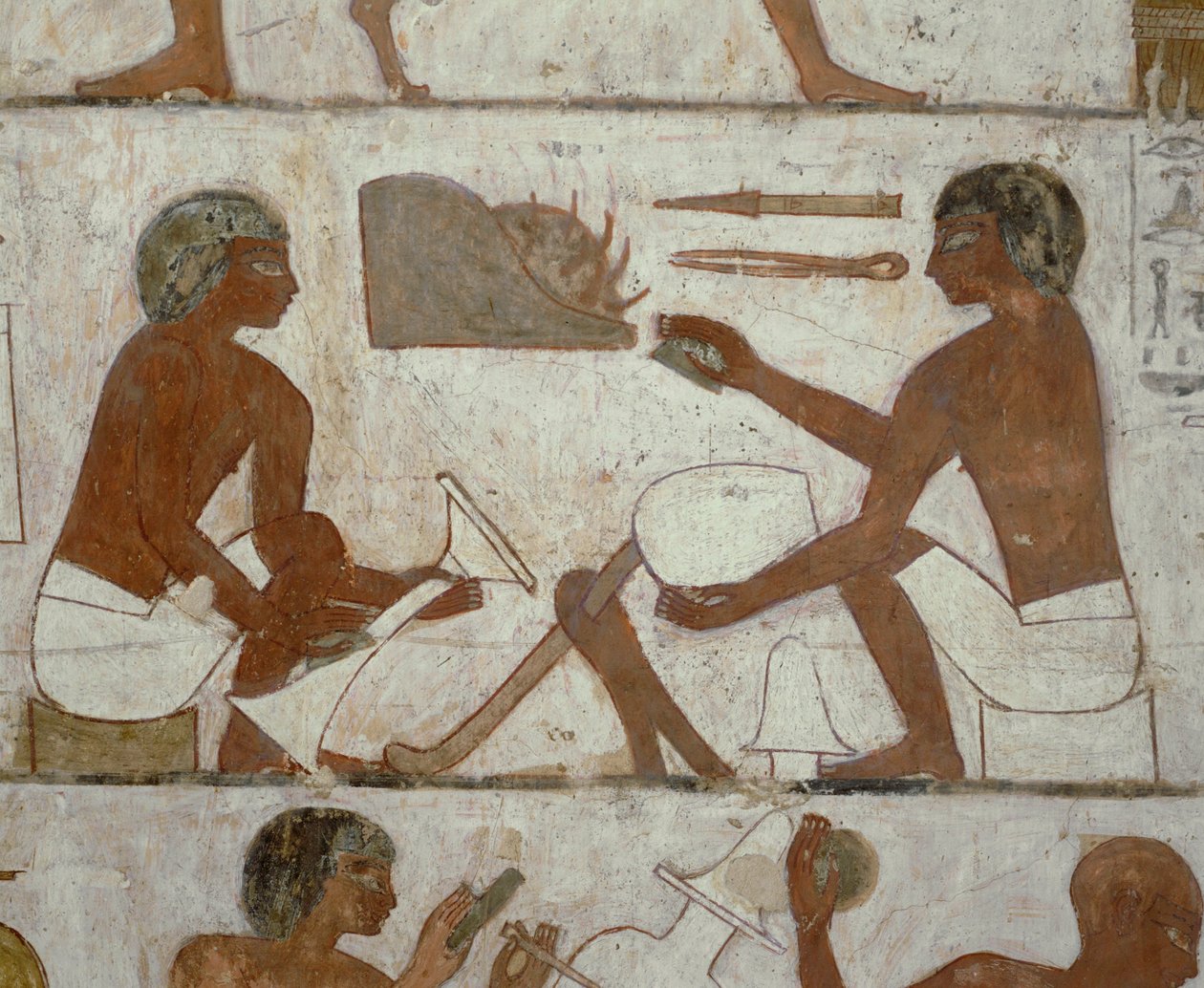 Guldsmeder mejslar fram sina produkter (muralmålning) av Egyptian 18th Dynasty
