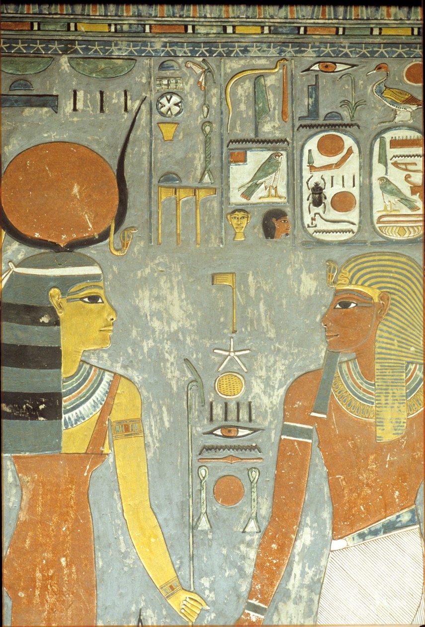 Horemheb och Hathor, från Horemhebs grav (ca 1323-1295 f.Kr.) New Kingdom (väggmålning) av Egyptian 18th Dynasty