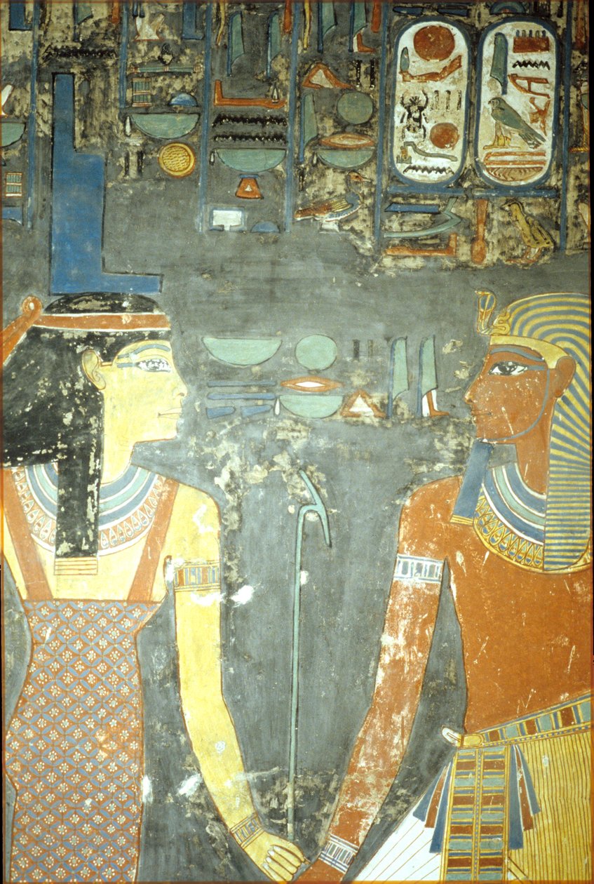 Horemheb och Isis, från Horemhebs grav (ca 1323-1295 f.Kr.) New Kingdom (väggmålning) av Egyptian 18th Dynasty