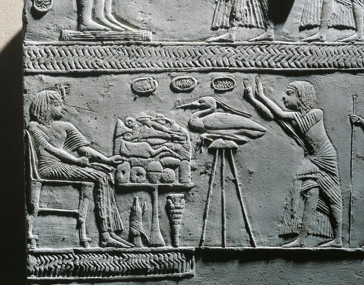 Horemheb äter begravningsmåltid, relief från Horemhebs grav i Saqqara av Egyptian 18th Dynasty