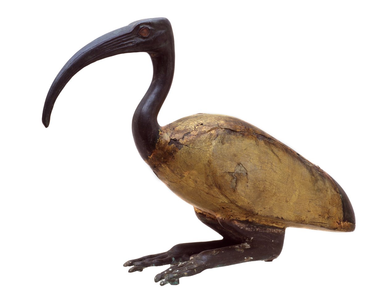 Ibis, i hukande position, c.1350 f.Kr. (trä, brons, glas och förgylld) av Egyptian 18th Dynasty