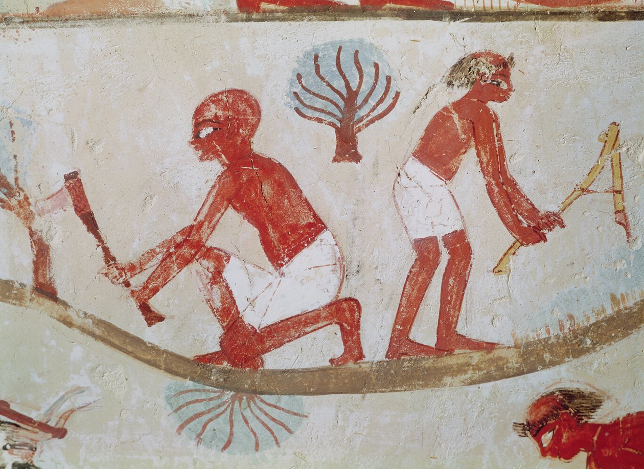 Arbetare och skogshuggare på jobbet, från Nakhts grav, New Kingdom (väggmålning) av Egyptian 18th Dynasty