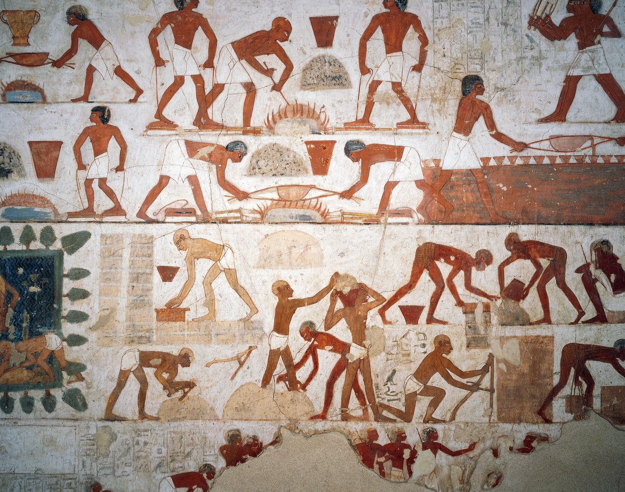 Metallbearbetning och tillverkning av lersten, fresk, kapell, Tomb of Rekhmire (TT100), Sheikh Abd el-Qurna, Thebe (Unescos världsarvslista av Egyptian 18th Dynasty