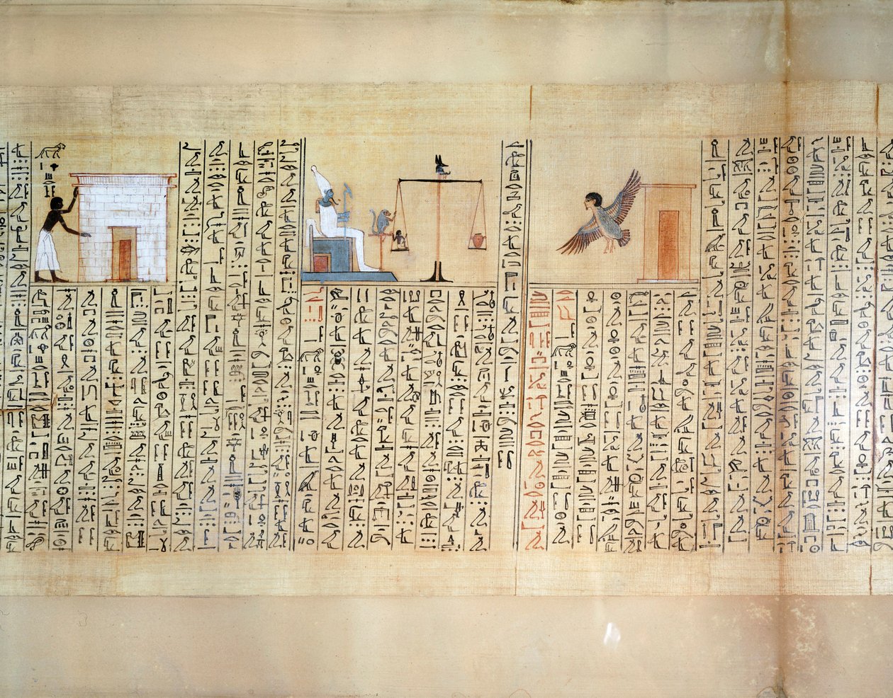 Papyrus som avbildar vägningen av hjärtat, från Maiherperis dödbok av Egyptian 18th Dynasty