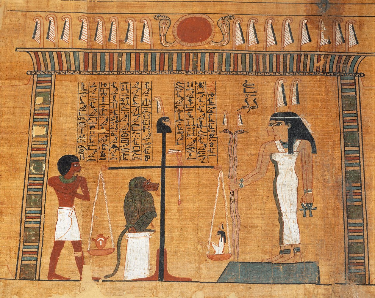 Papyrus från Dödsboken: den avlidne ställs inför rätta inför Osiris domstol av Egyptian 18th Dynasty