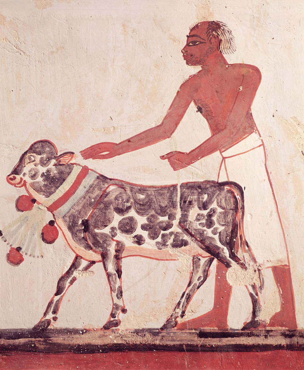Bonde som leder en ko för att offra, från Mennas grav (väggmålning) av Egyptian 18th Dynasty