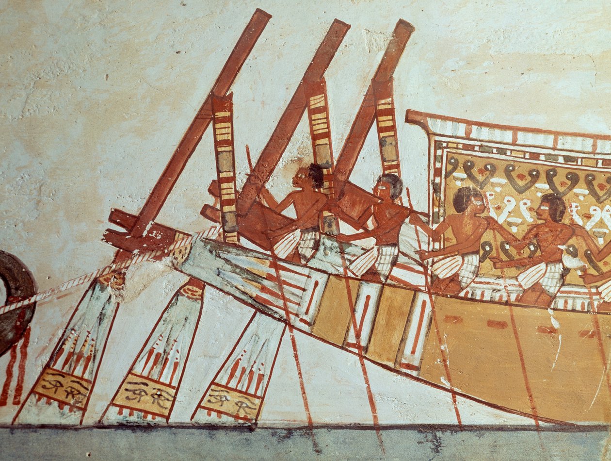 De avlidnas pilgrimsfärd till Abydos, väggmålning, Mennas grav, även känd som grav TT69, daterad till Thutmosis IV:s regeringstid, Sheikh Abd el-Qurna, Thebe av Egyptian 18th Dynasty