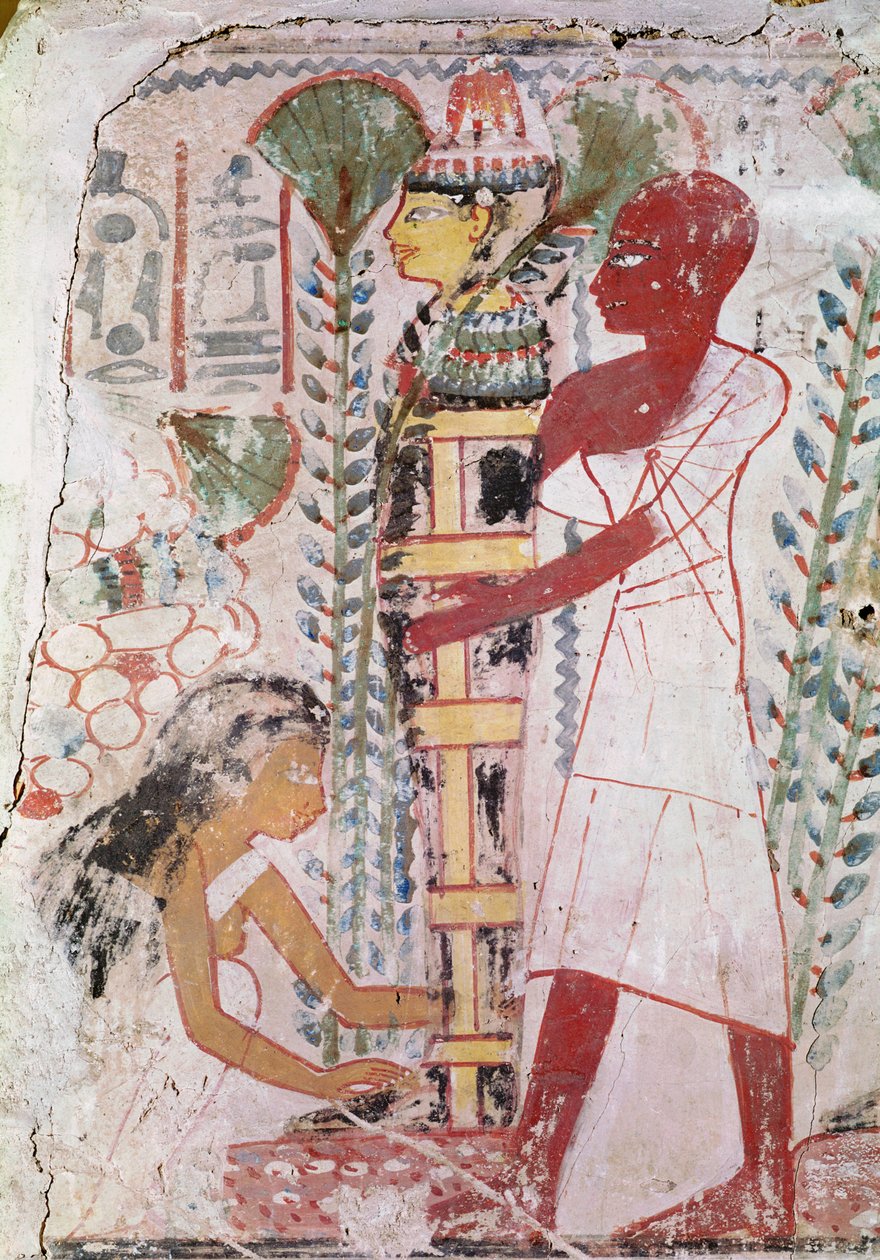 Förbereder en mumie för en reningsceremoni, från en grav i Thebe, New Kingdom (väggmålning) av Egyptian 18th Dynasty