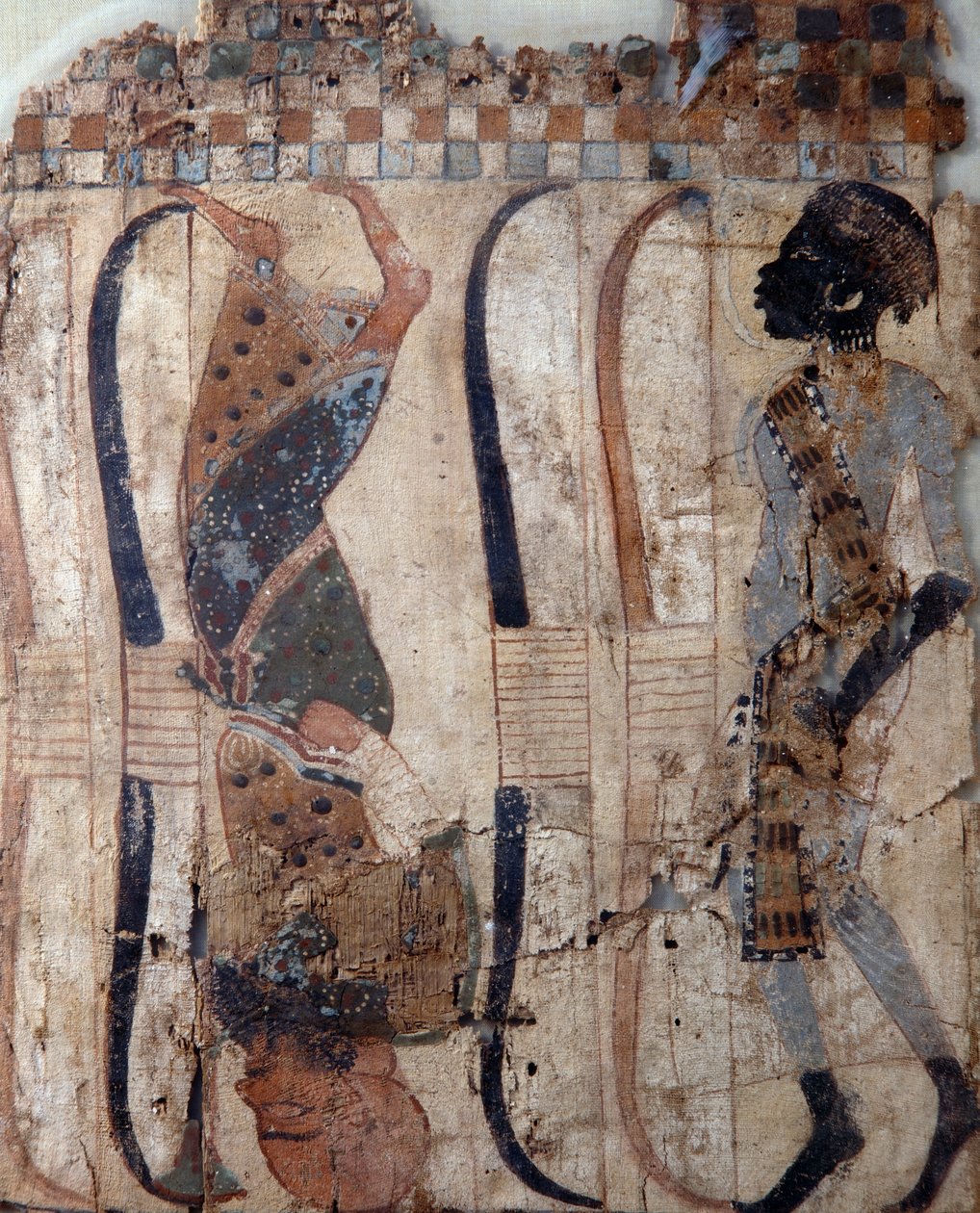 Fångar från erövrade länder, målat på material från Tutankhamuns grav, Egyptiska civilisationen, Nya riket, XVIII:e dynastin, Detalj av ansikte av Egyptian 18th Dynasty