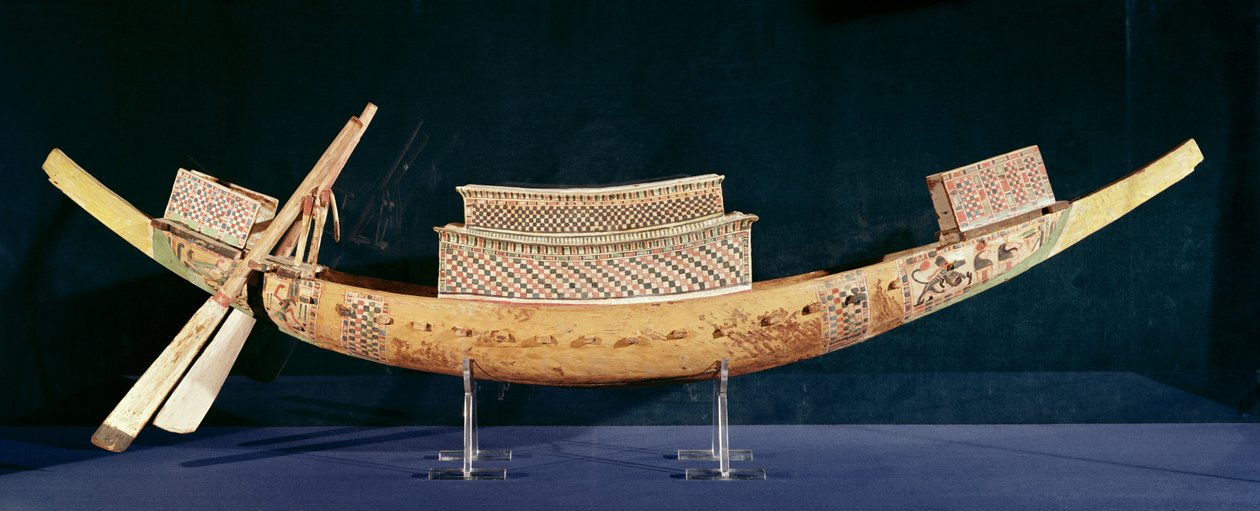Förminskad modell av en båt från Tutankhamons grav, Nya kungariket, ca 1347-37 f.Kr. (trä) av Egyptian 18th Dynasty