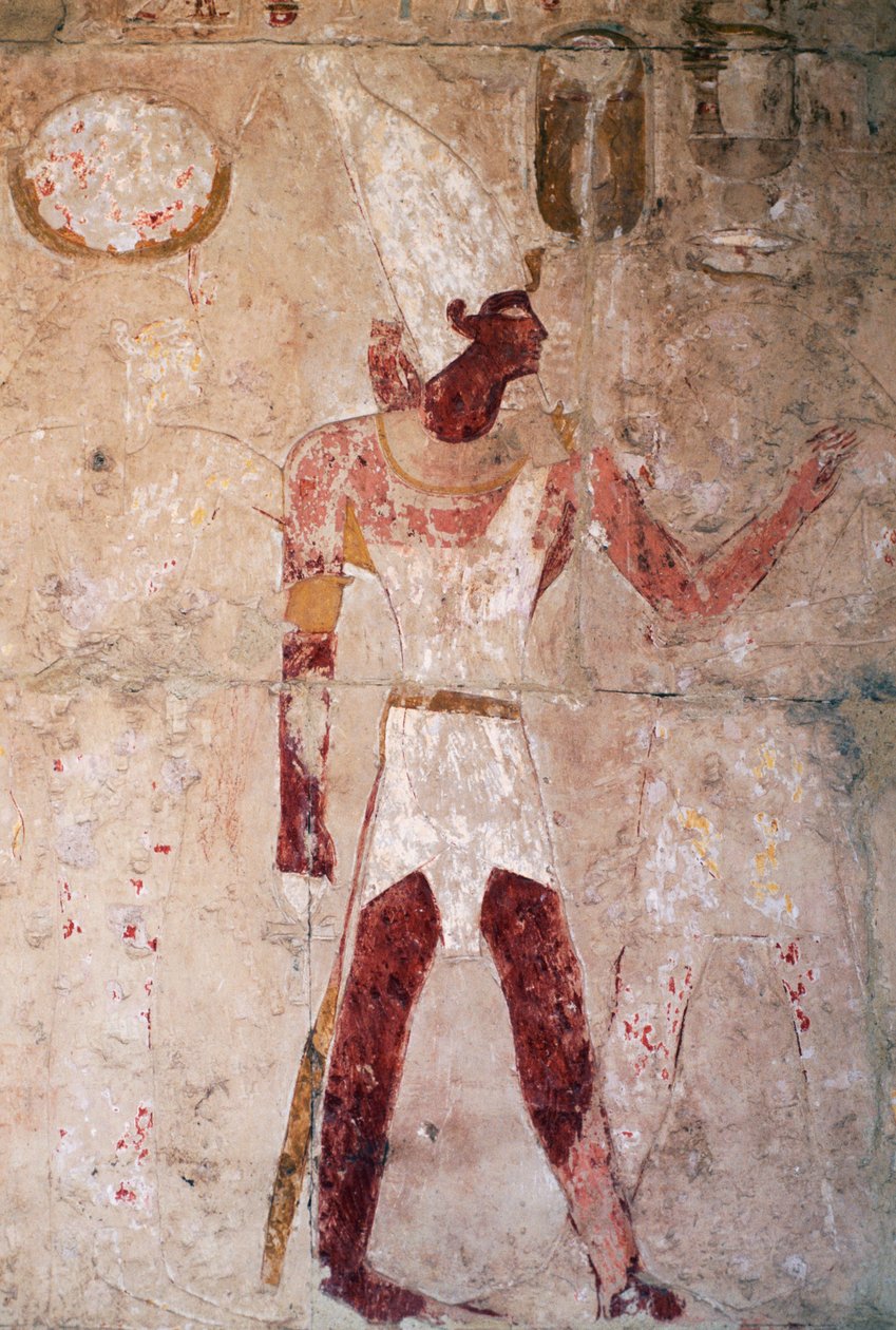 Relief föreställande Thutmosis III med krona från Nedre Egypten, Drottning Hatshepsuts dödstempel, Deir el-Bahri, Thebansk nekropol (UNESCO:s världsarvslista av Egyptian 18th Dynasty