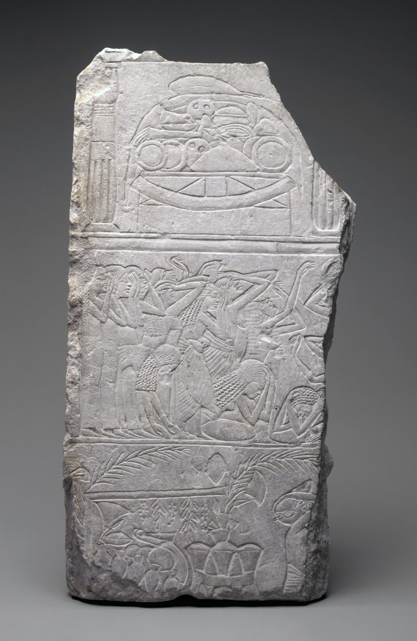 Relief of Mourners and Funeral Meats, New Kingdom, c.1340 BC (kalksten) av Egyptian 18th Dynasty