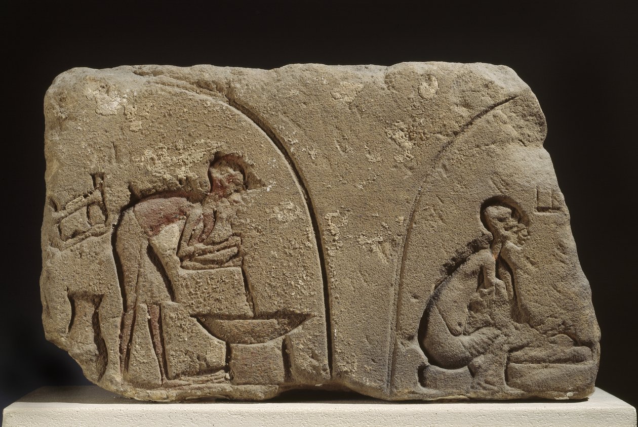 Sandstensrelief vid beredning av en måltid (sandsten) av Egyptian 18th Dynasty