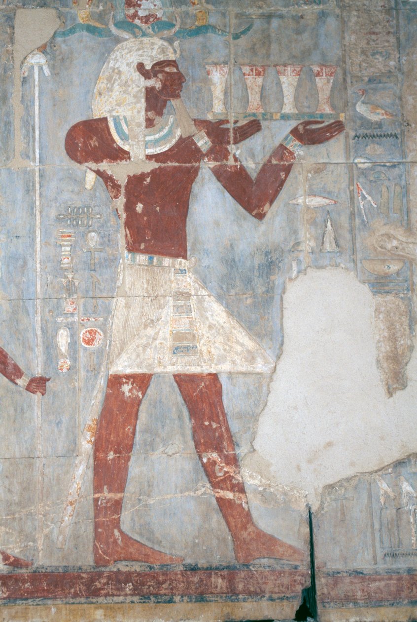 Scen med drottning som offrar, sydöstra rummet, östra väggen, övre gården, Hatshepsuts dödstempel, Deir el-Bahari, Theban Necropolis (UNESCO:s världsarvslista av Egyptian 18th Dynasty