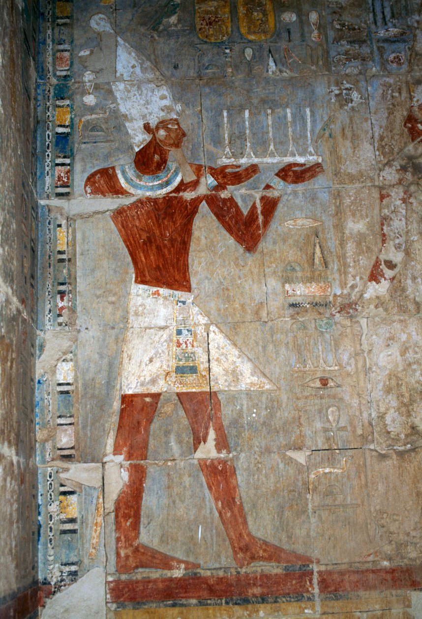 Scen med drottning som offrar, sydöstra rummet, östra väggen, övre gården, Hatshepsuts dödstempel, Deir el-Bahari, Theban Necropolis (UNESCO:s världsarvslista av Egyptian 18th Dynasty