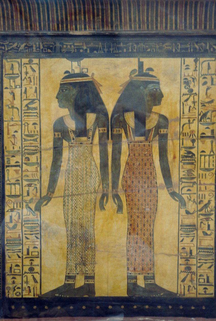 Selket och Neith, dekorativ detalj på Maiherpris sarkofag, Egyptisk civilisation, Nya riket, XVIII:e dynastin av Egyptian 18th Dynasty