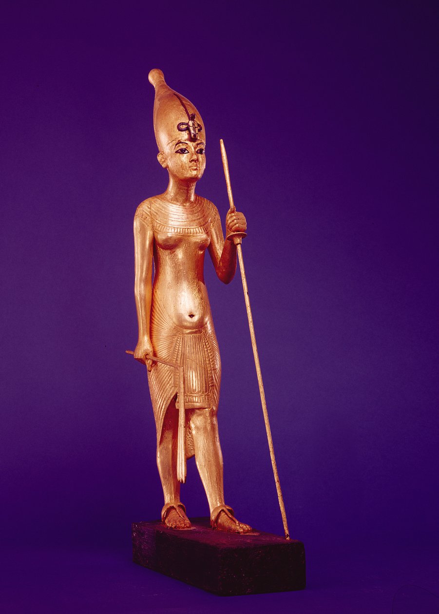 Statyett av kungen, från Tutankhamons grav (ca 1370-1352 f.Kr.) Nya kungariket (förgyllt trä) av Egyptian 18th Dynasty