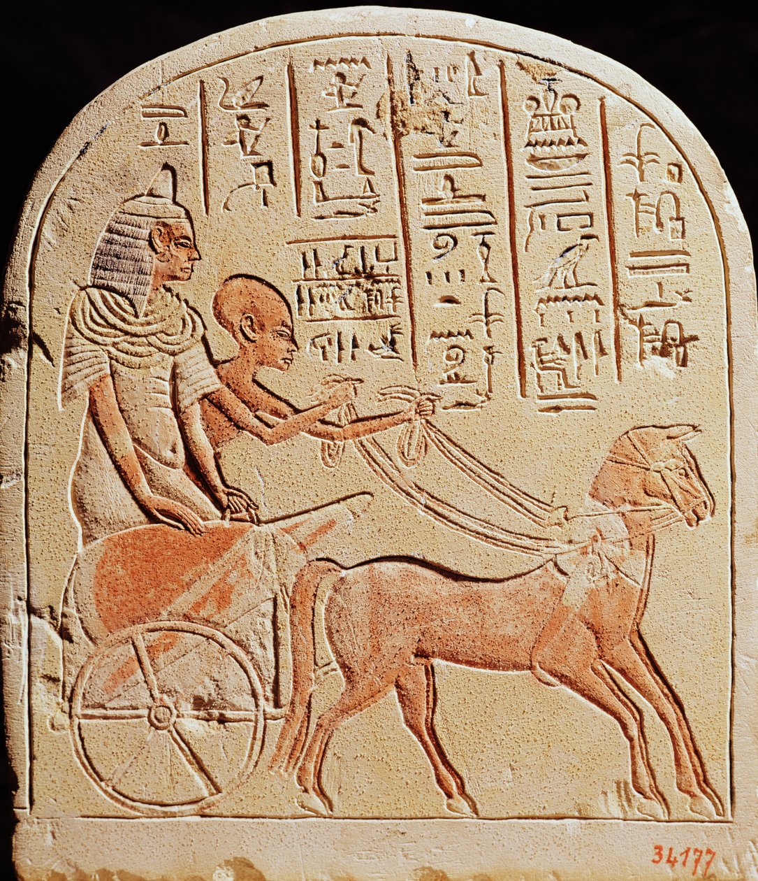 Stela föreställande en skrivare som kör en vagn, från Tell El-Amarna, New Kingdom, ca 1353-1337 f.Kr. av Egyptian 18th Dynasty
