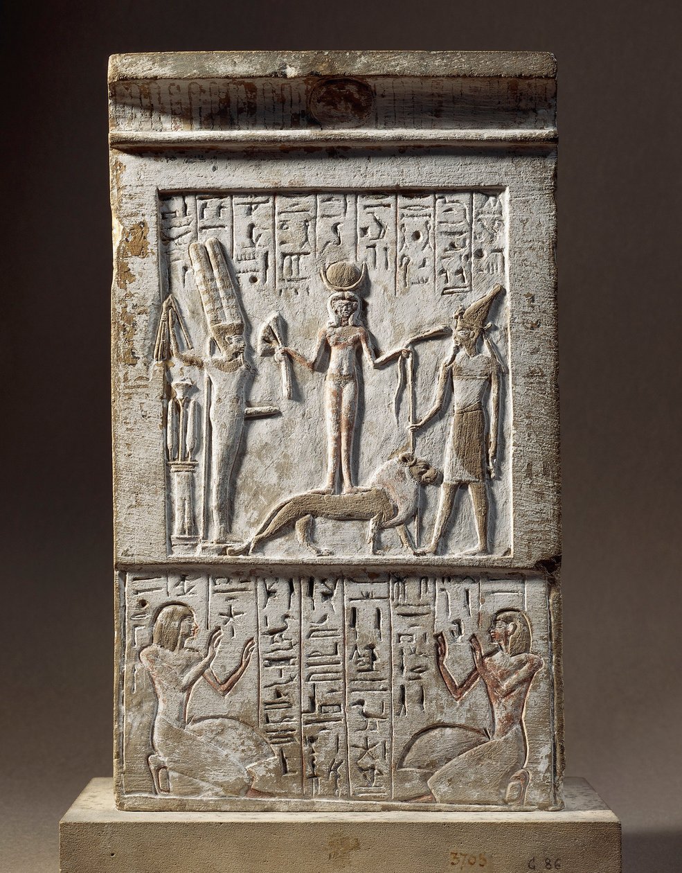 Syrien, Kadesh, Stele skänkt av Huy, hantverkare i Konungarnas dal: givare dyrkar gudinnan Kadesh och guden Rechep av Egyptian 18th Dynasty