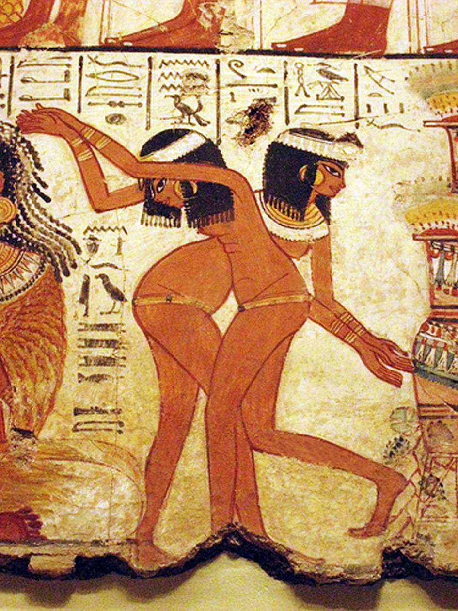 Tempelmålning av två flickor som dansar, Egypten (väggmålning) av Egyptian 18th Dynasty