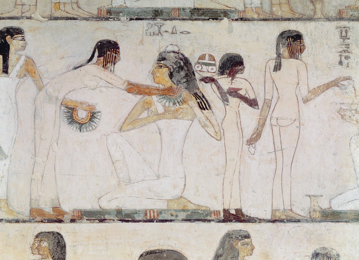 Adelskvinnornas toalett, från Rekhmires grav, vesir av Tuthmosis III och Amenhotep II, New Kingdom (väggmålning) av Egyptian 18th Dynasty