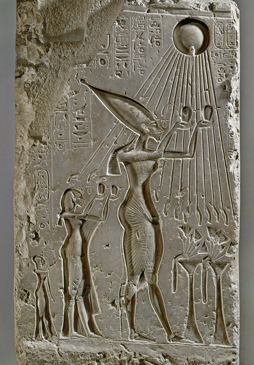 Amenophis IV Akhnatons kungafamilj offrar ett offer till Aton av Egyptian 18th Dynasty