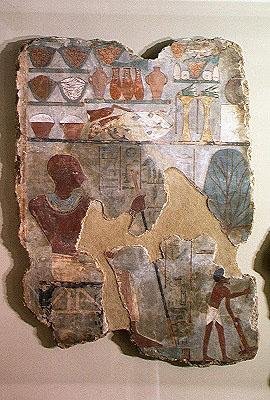 Skrivaren Unsou övervakar arbetarna på fälten, från Unsous grav, östra Thebe, Nya kungariket (väggmålning) av Egyptian 18th Dynasty