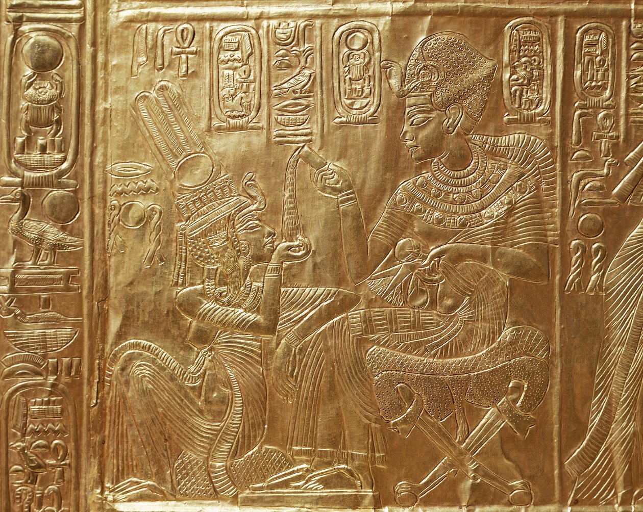 Tutankhamun och hans hustru, detalj av rituell kista av Egyptian 18th Dynasty
