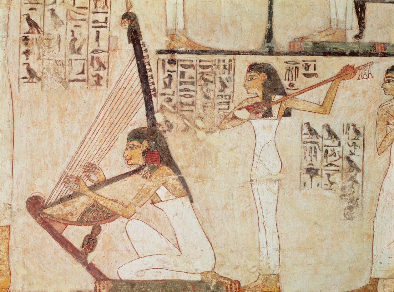 Två musiker, från Tomb of Rekhmire, New Kingdom (väggmålning) av Egyptian 18th Dynasty