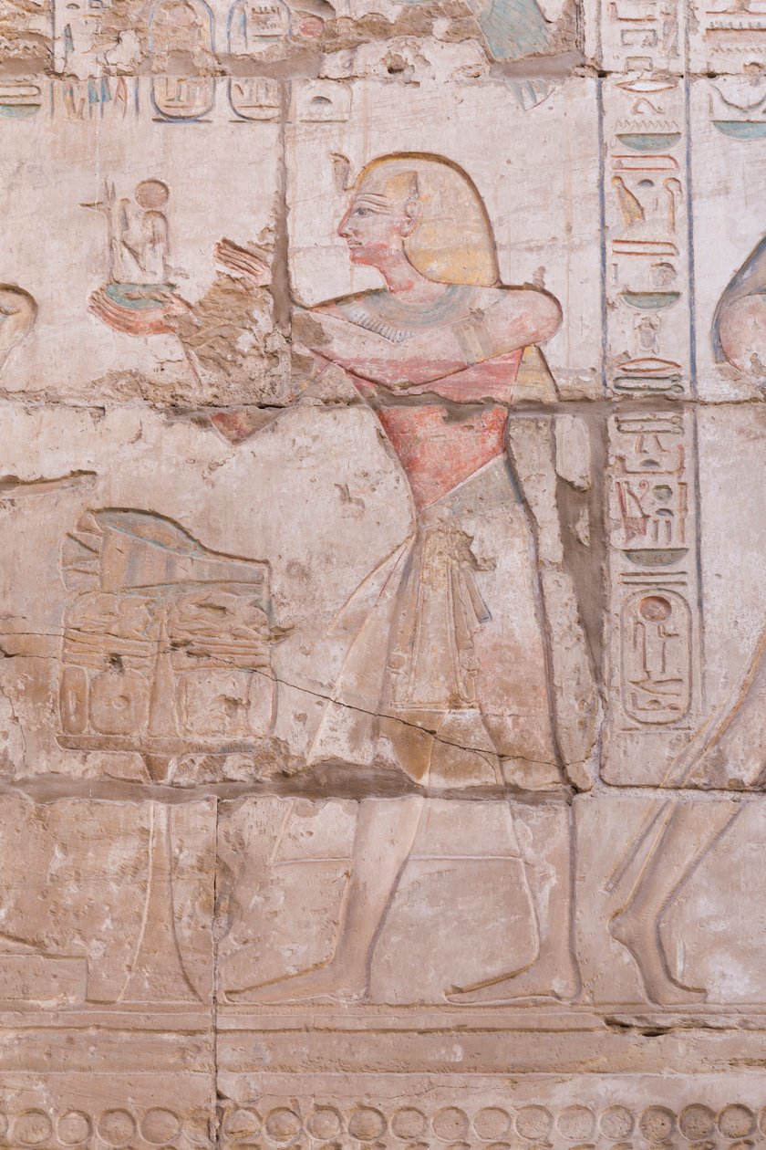 Väggreliefer, stor hypostilhall, Karnak tempelkomplex, Luxor, Egypten av Egyptian 18th Dynasty
