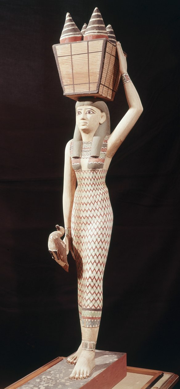 Kvinna som bär offer, New Kingdom (målat trä) av Egyptian 18th Dynasty