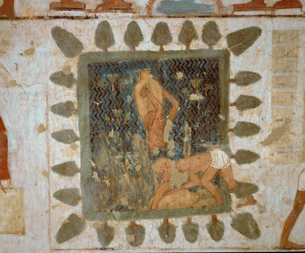 Arbetare som bär vaser (muralmålning) av Egyptian 18th Dynasty