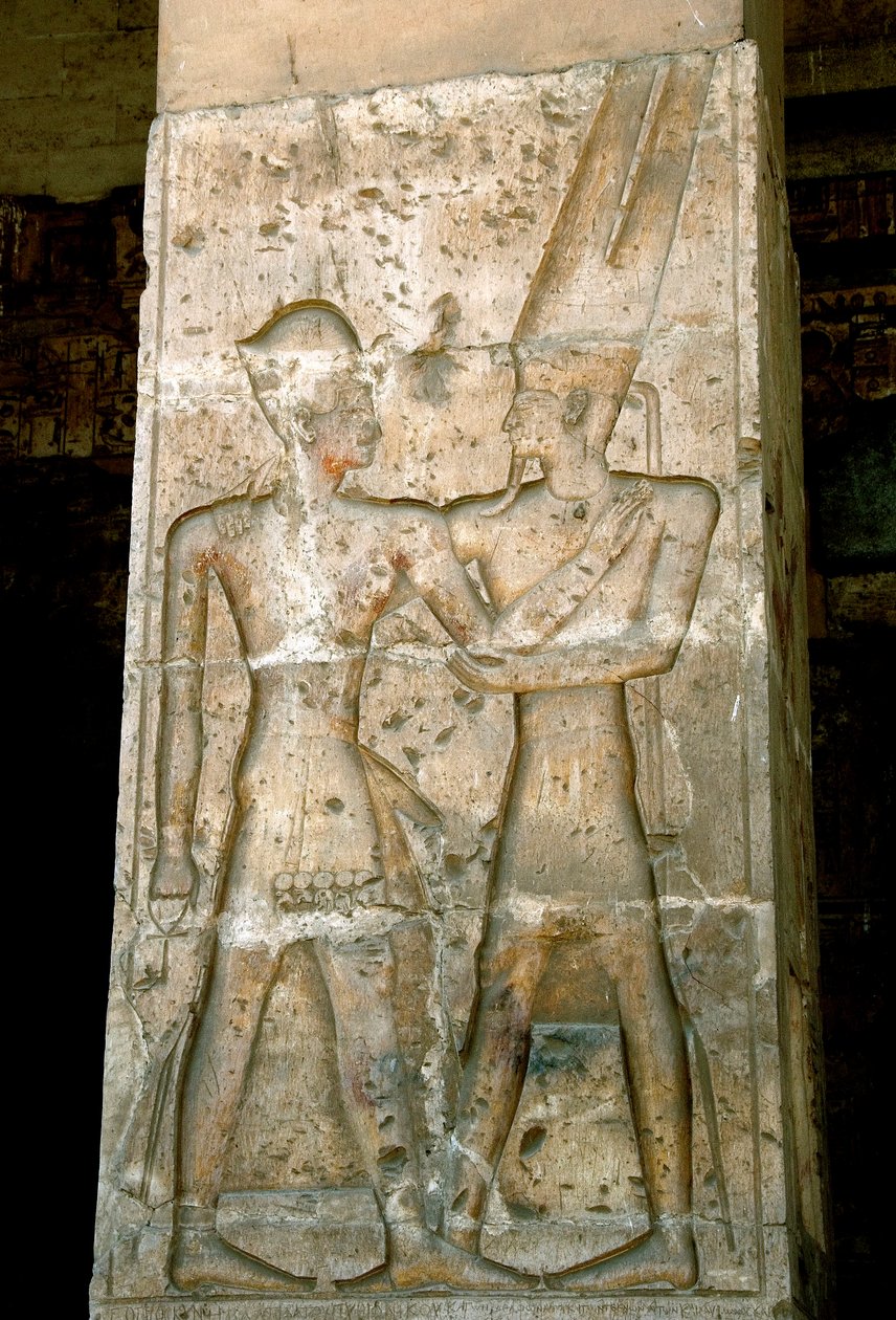 Forntida egyptisk konst: Lågrelief på kolonnen i Sethi I-templet (Sety eller Seti I av Egyptian 19th Dynasty