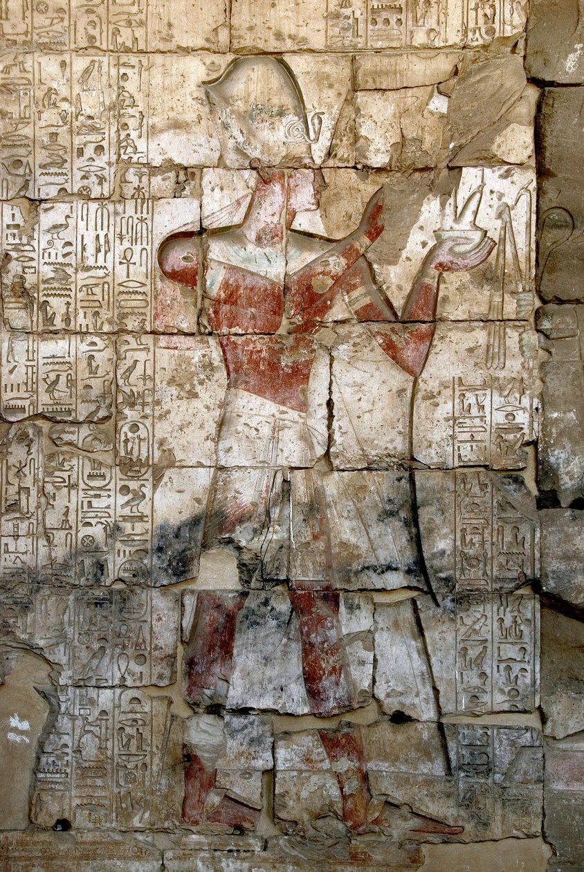 Forntida egyptisk konst: lågrelief på kolonnen i templet Seti I (Stay eller Seti I av Egyptian 19th Dynasty
