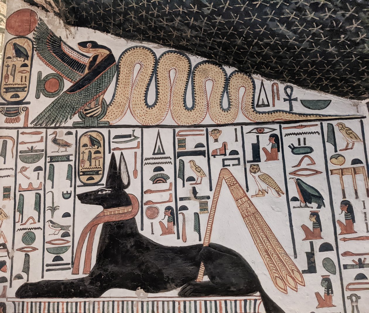 Anubis och kobra (väggmålning) av Egyptian 19th Dynasty