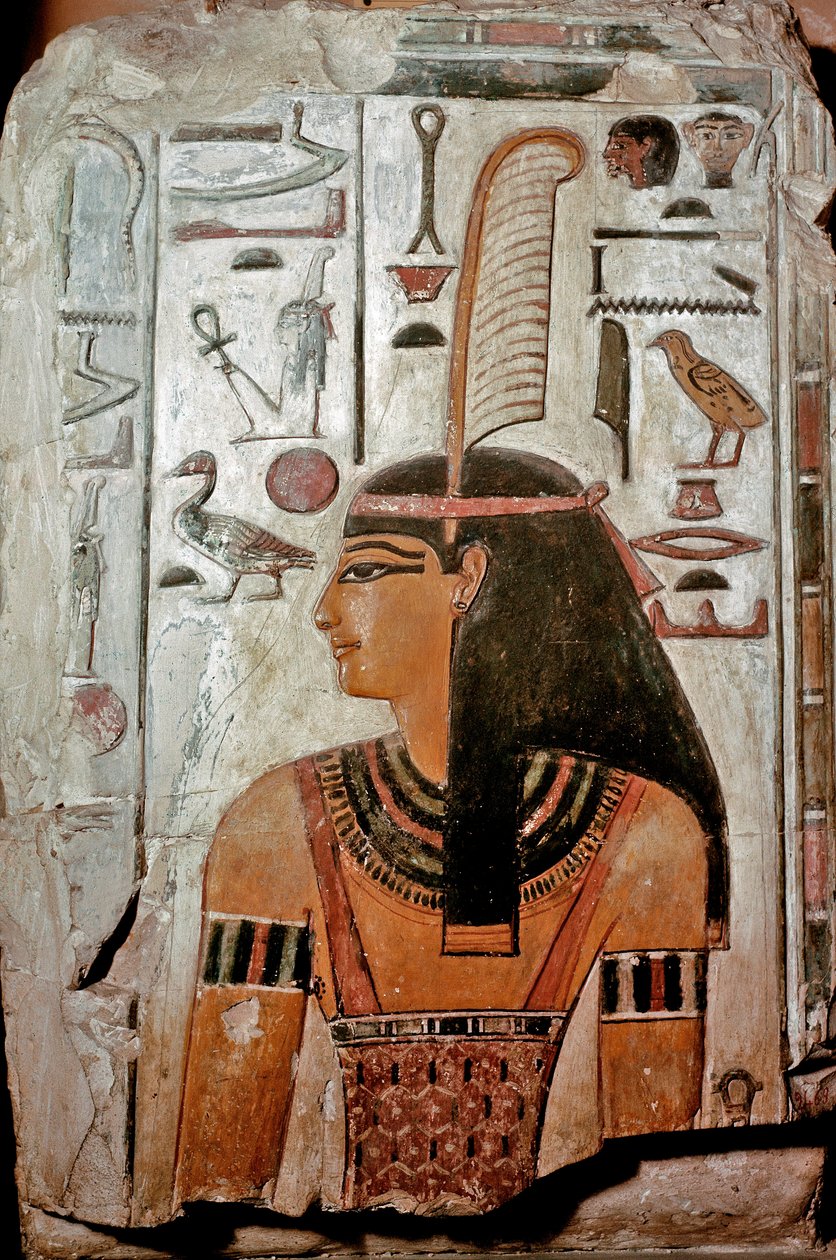Egyptens konst: Sethi I:s grav (KV 17). Maat, sanningens och rättvisans gudinna och hieroglyfer av Egyptian 19th Dynasty