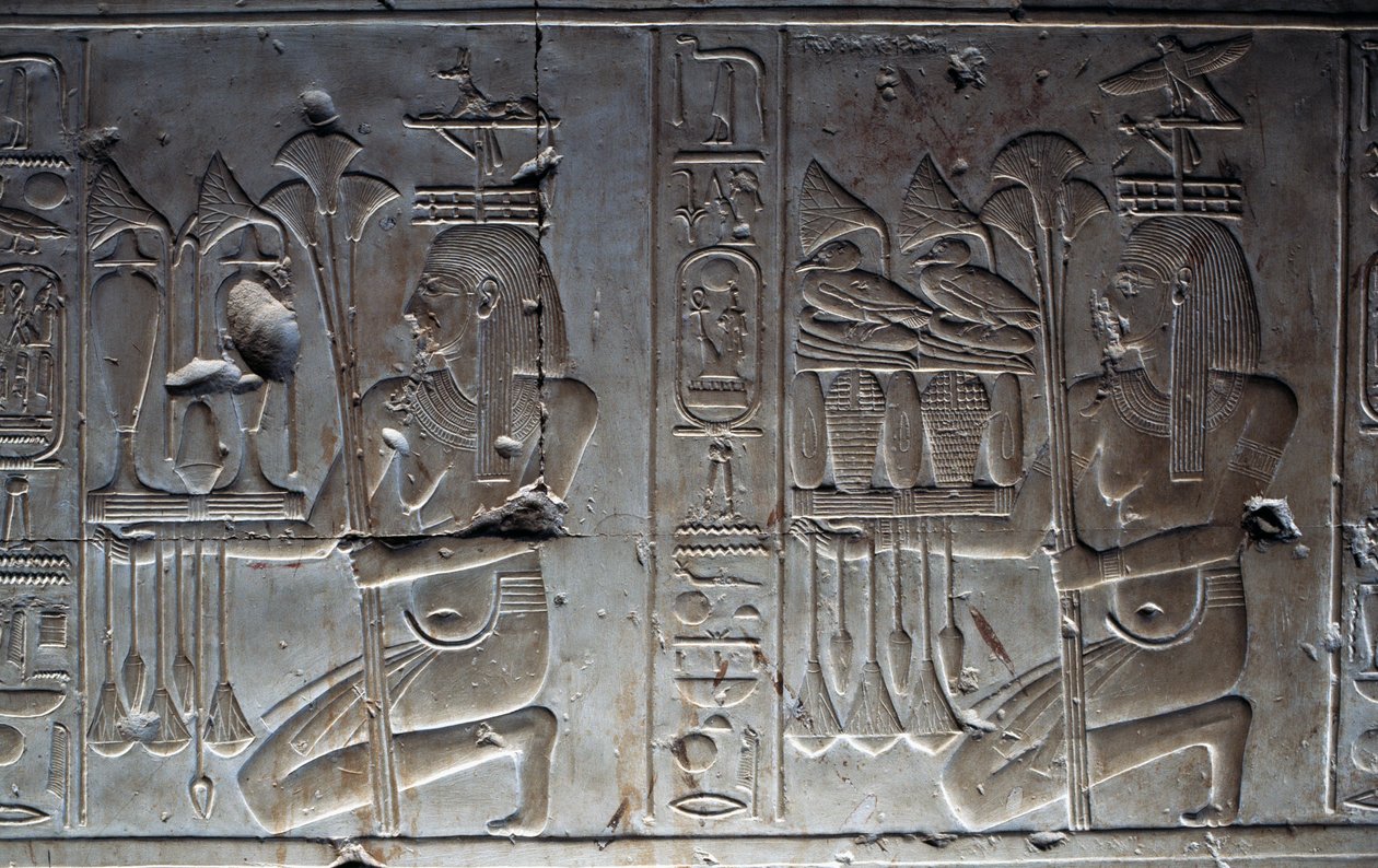 Basrelief, Seti I:s tempel, eller Abydos stora tempel, Abydos, Egypten, Egyptisk civilisation, Nya riket, XIX:e dynastin av Egyptian 19th Dynasty