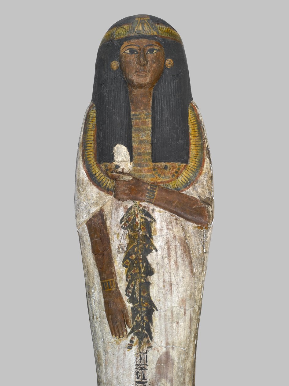 Kista för fruen av huset, Weretwahset, återskriven för Bensuipet, funnen i Thebe, New Kingdom, ca 1292-1190 f.Kr. (målat trä) (detalj av 293508) av Egyptian 19th Dynasty