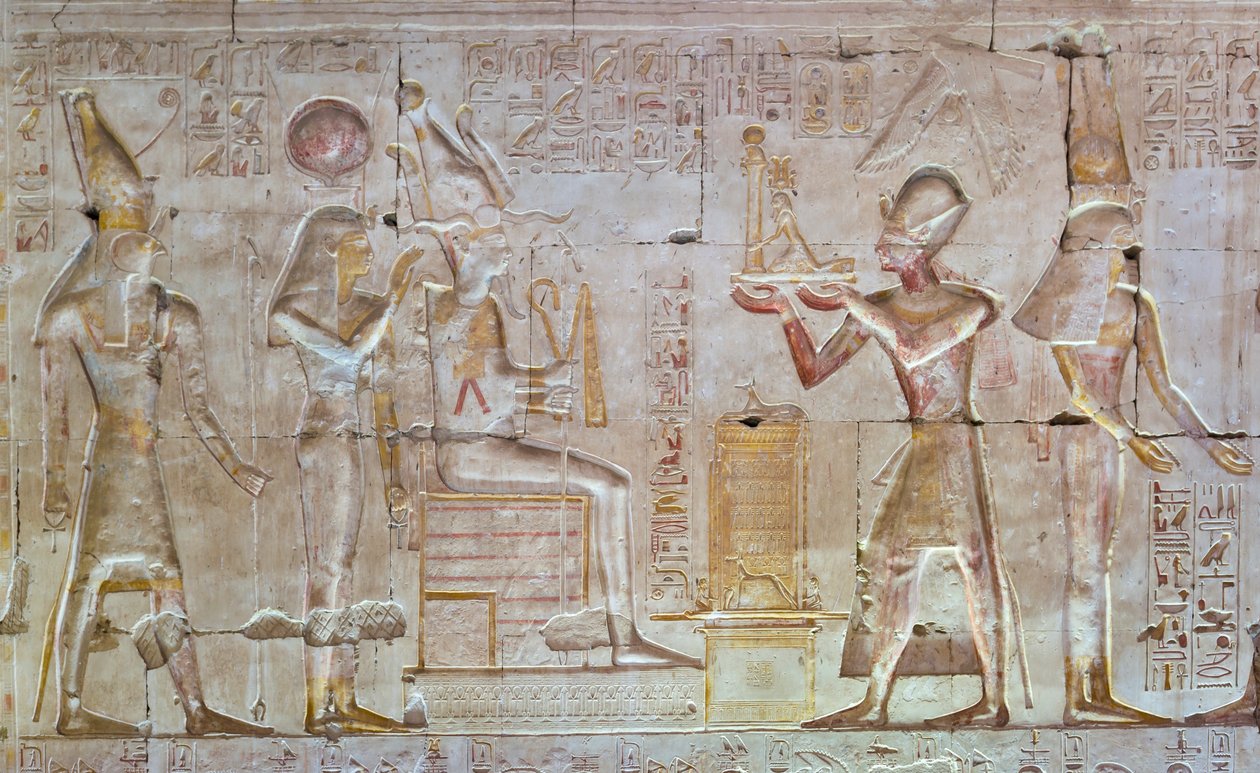 Färgad relief, tempel av Seti I, Abydos, Egypten av Egyptian 19th Dynasty