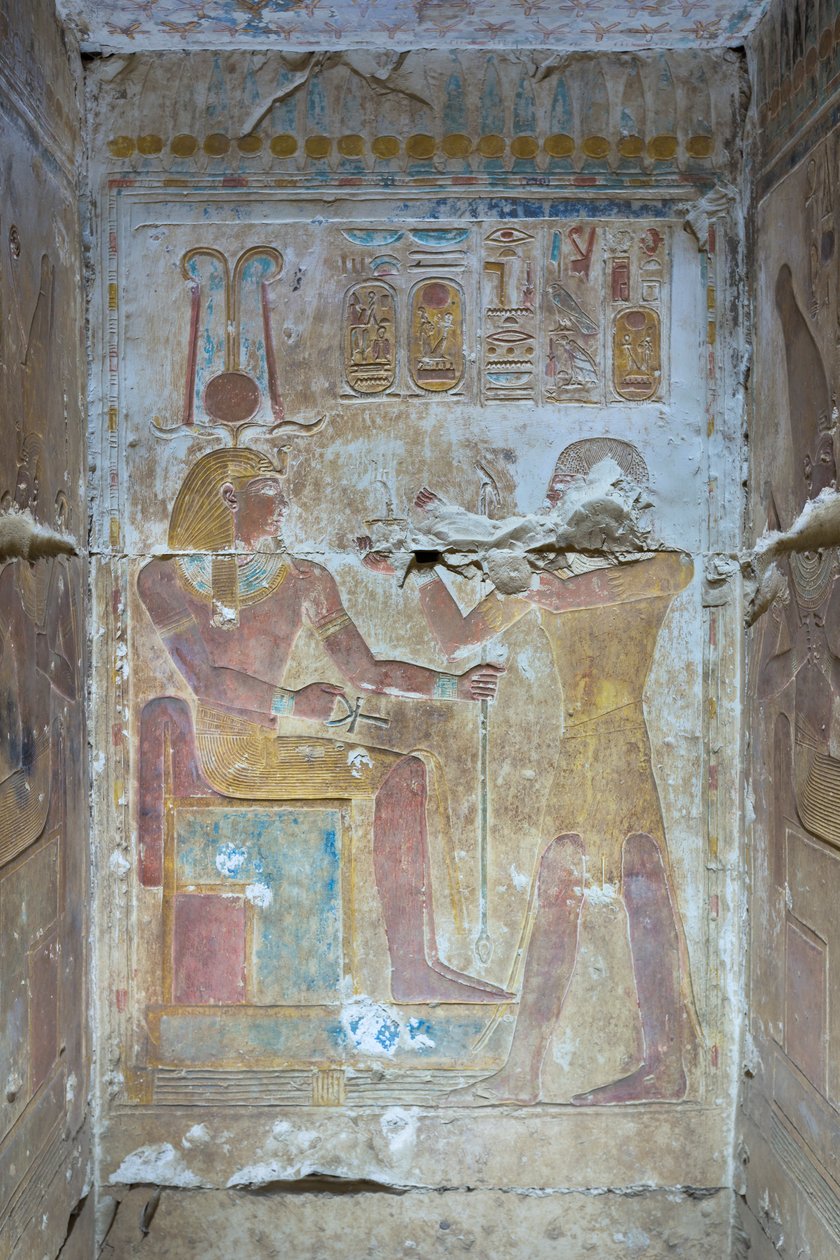 Färgad relief, tempel av Seti I, Abydos, Egypten av Egyptian 19th Dynasty