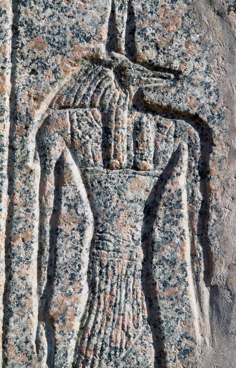 Avbildning av Anubis, detalj av inskription och relief av Anubis och en annan gud, Amenhoteps sarkofag, Memphis (Unescos världsarvslista av Egyptian 19th Dynasty