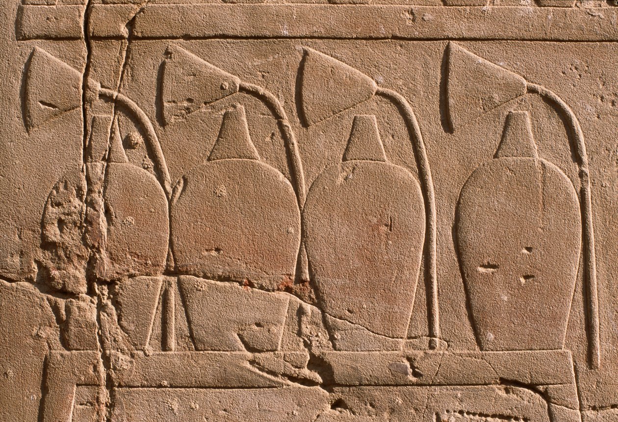 Detalj av en relief föreställande burkar och lotusblommor (kalksten) av Egyptian 19th Dynasty