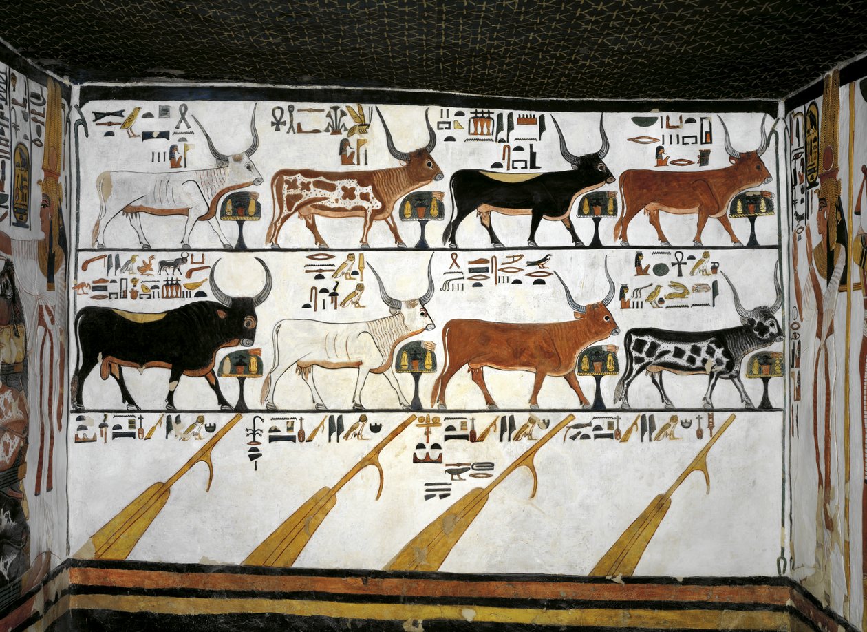 Egypten, Thebe, Luxor, Drottningarnas dal, Nefertaris grav, Annex till förkammaren, Väggmålningar, Illustrerad dödsbok, kapitel 89 av Egyptian 19th Dynasty