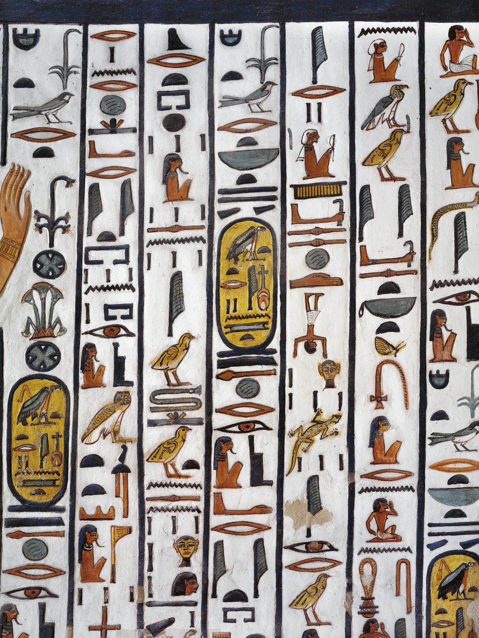 Egypten, Thebe, Luxor, Drottningarnas dal, Nefertaris grav, väggmålning i gravkammaren från 19:e dynastin av Egyptian 19th Dynasty