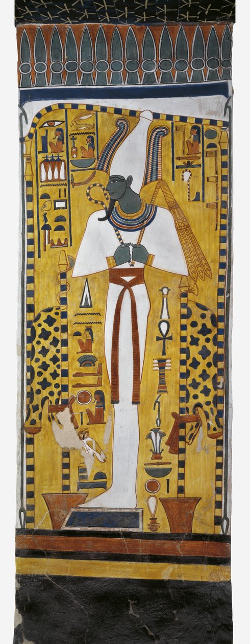 Egypten, Thebe, Luxor, Drottningarnas dal, Nefertaris grav, väggmålning av Osiris i gravkammaren från 19:e dynastin av Egyptian 19th Dynasty