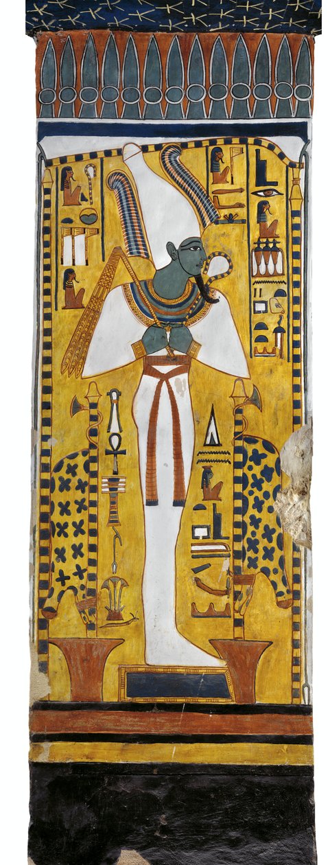 Egypten, Thebe, Luxor, Drottningarnas dal, Nefertaris grav, väggmålning av Osiris i gravkammaren från 19:e dynastin av Egyptian 19th Dynasty