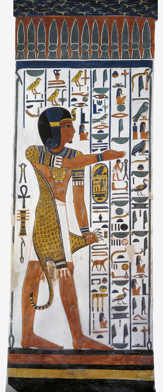 Egypten, Thebe, Luxor, Drottningarnas dal, Nefertaris grav, väggmålning av guden Horus i gravkammaren från 19:e dynastin av Egyptian 19th Dynasty