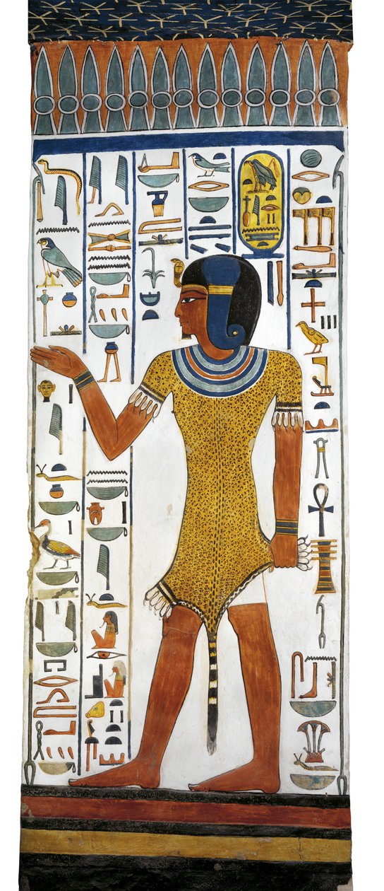 Egypten, Thebe, Luxor, Drottningarnas dal, Nefertaris grav, väggmålning på pelare i gravkammaren från 19:e dynastin av Egyptian 19th Dynasty