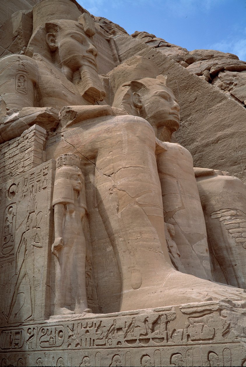 Egyptisk antiken: Kolossen av Ramses II-templet. 1271-1256 f.Kr. Abu Simbel (Abu Simbel), Assuan, Egypten av Egyptian 19th Dynasty